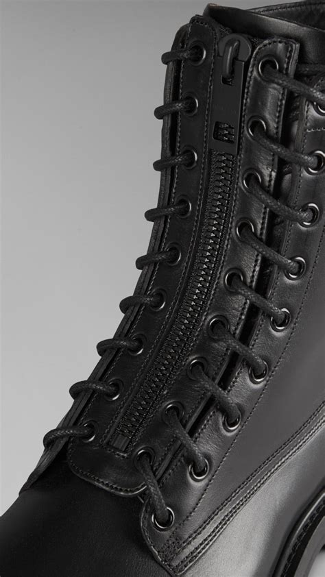 burberry black leather boots|burberry military boots.